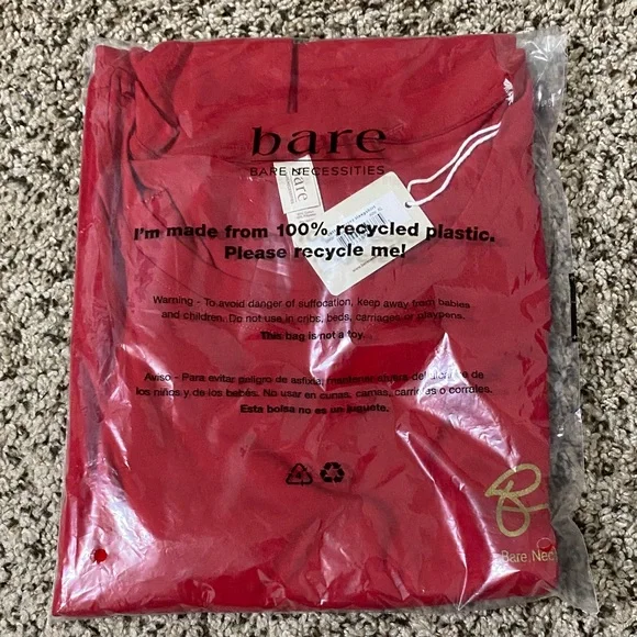 Red short sleeve nightgown with Bare Necessities gold logo on chest and sleeve - Picture 2 of 10